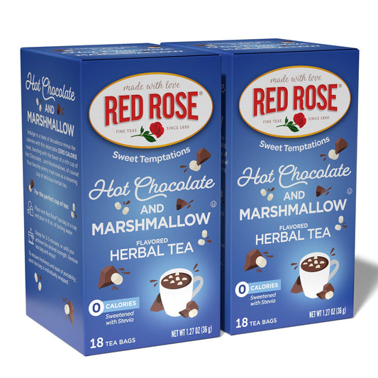 Red Rose Sweet Temptations Hot Chocolate Marshmallow Tea 18 Ct 2-Pack | Sweet, dessert-inspired herbal tea | Naturally flavored | Caffeine-free | Ideal sweet treat