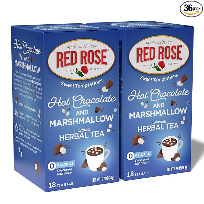 Red Rose Sweet Temptations Dessert Tea Hot Chocolate with Marshmallow, Zero Carbs