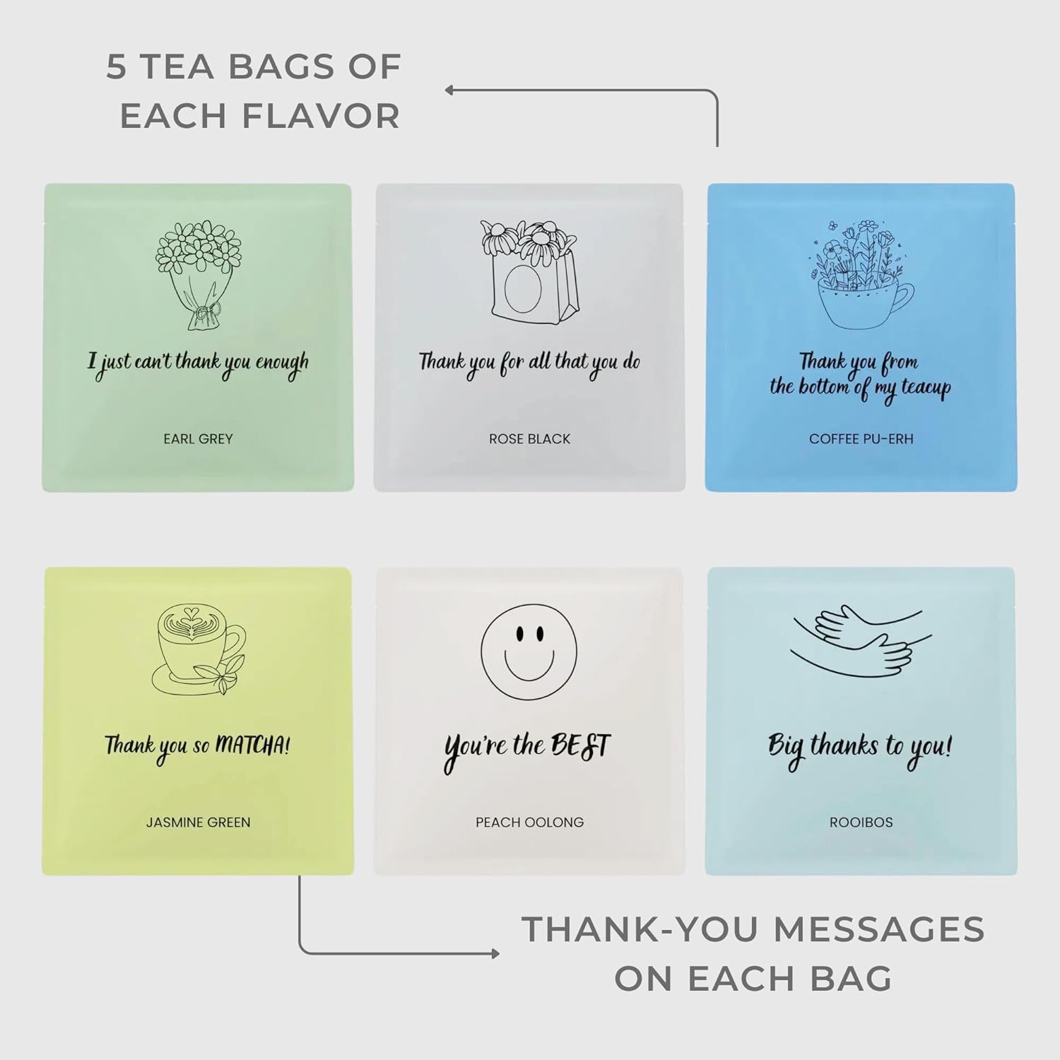 Thank You Gift Tea Set by TEASAYS, 30 Premium Whole Leaf Tea Bags with Appreciation Messages, Holiday Gift for Friends, Supervisors, Mentors, Coworkers, Nurses, Teams, Clients, Coaches