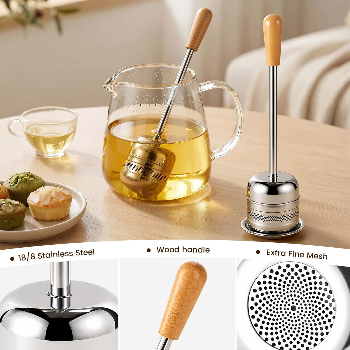 ZPUFAW 2Packs of Tea Infuser for Loose Leaf Tea, Long Handle 18/8 Stainless Steel Tea Scoop Infuser Fine Mesh Tea Strainers