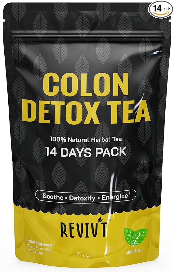 REVIVT Colon Detox Tea, All Natural Colon Cleanse Tea with Senna, Dandelion, Peppermint, Support Gut and Digestive Health for Women and Men, Non GMO, 14 Day Supply