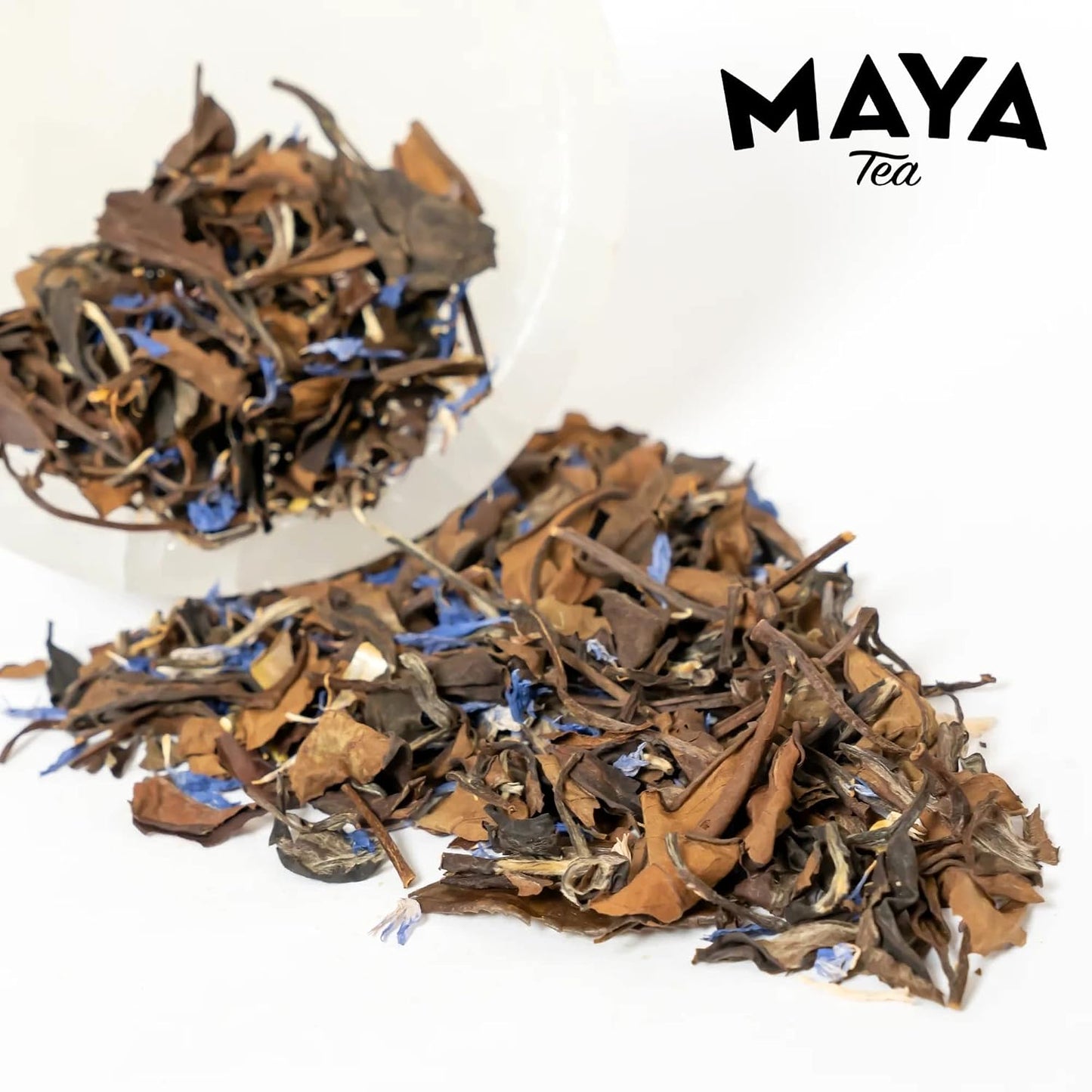 Maya Tea Madagascar Coconut Flavored White Tea Sachets, 20 Count | Caffeinated Shou Mei tea, coconut and vanilla natural flavors, cornflower petals, biodegradable sachets, hot or iced