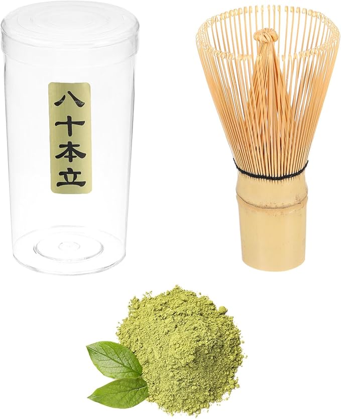 Harfington Matcha Green Tea Whisk 80 Prongs Japanese Bamboo Whisk Chasen Preparing Matcha Powder Brush Tool Tea Traditional Scoop, Yellow