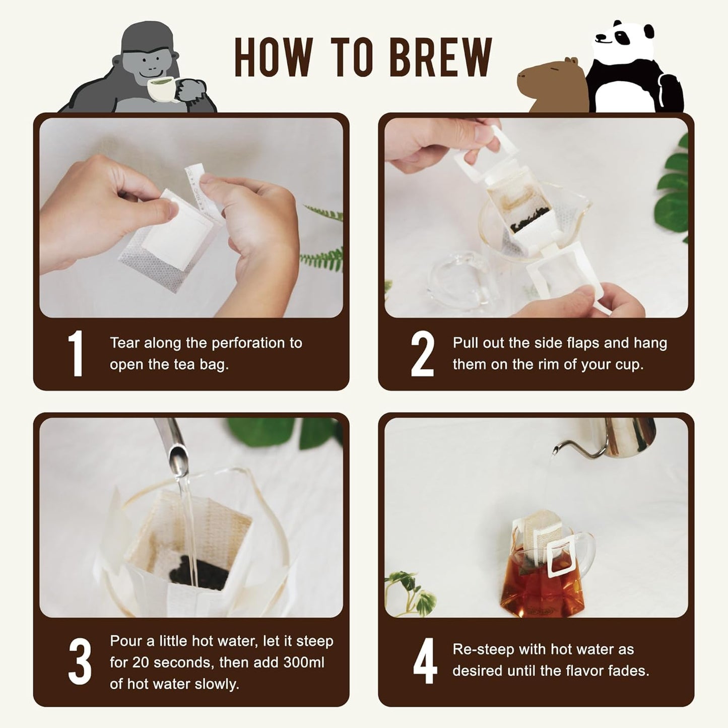 Fonming Tea Osmanthus Oolong Tea Quick Brew Drip Bags (hanging ear tea bags), Taiwan Rich Roasted Oolong Tea. 7 Count Box with capybara Design