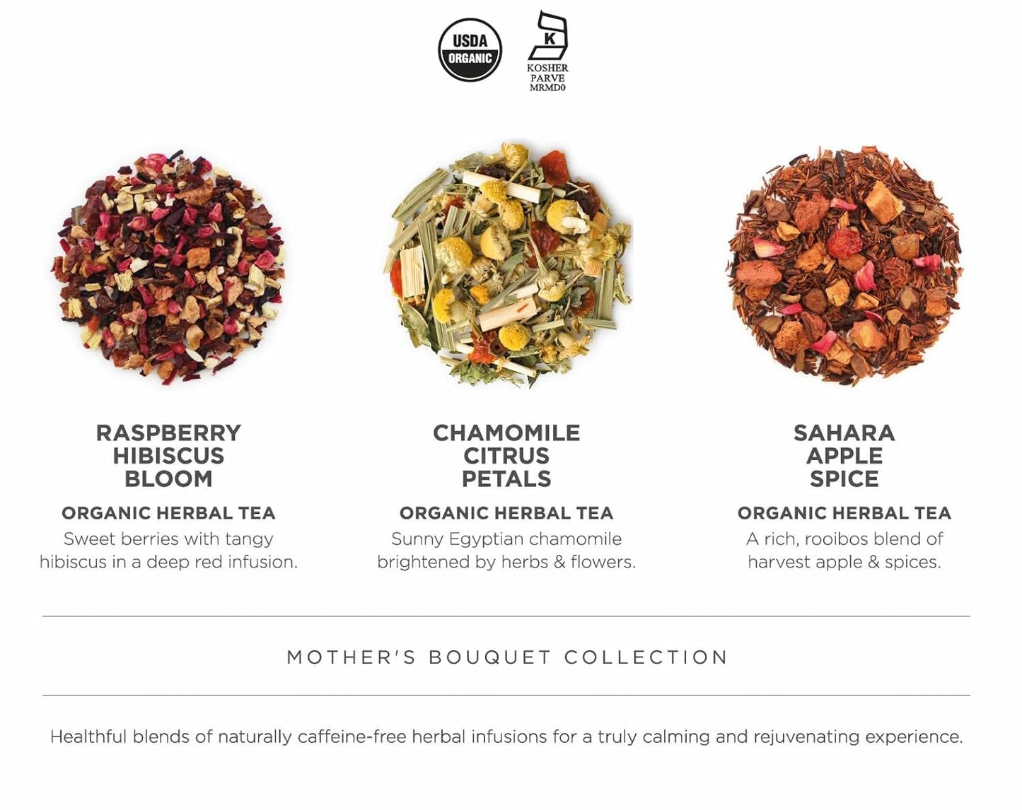 Teabloom Mother’s Bouquet Gourmet Tea Gift – Herbal Assortment with 12 Organic Plant-Based Pyramid Sachets, Caffeine-Free & Kosher, Elegant Presentation Box for Tea Lovers