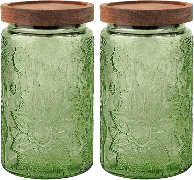 Glass Jar with Lid, Vintage Glass Storage Jars with Airtight Lid Coffee Canister Sugar Container for Kitchen Counter Pantry, Spice, Candy