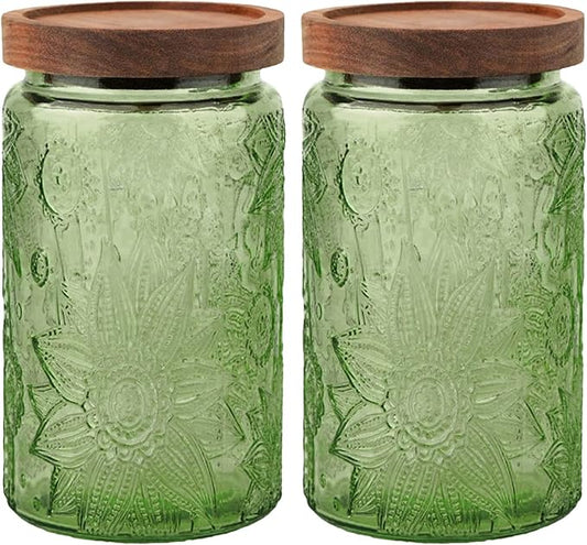 Glass Jar with Lid, Vintage Glass Storage Jars with Airtight Lid Coffee Canister Sugar Container for Kitchen Counter Pantry, Spice, Candy