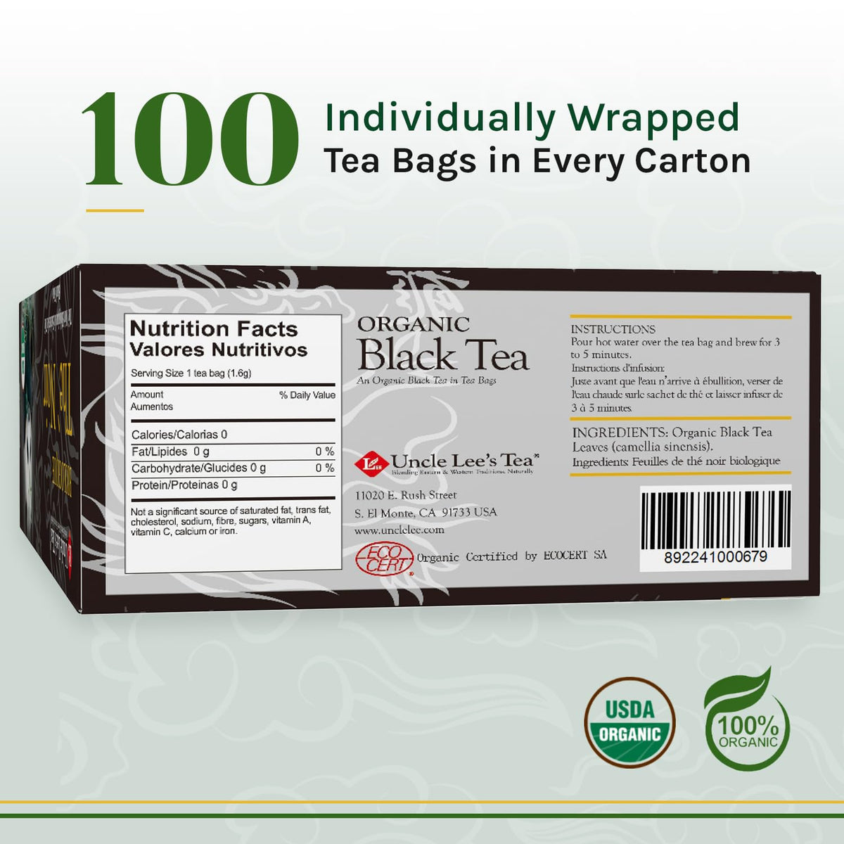 Uncle Lee's Tea Organic Black Tea - Premium Tea, Full-Bodied, Caffeinated Coffee Alternative, Robust Black Tea Bags