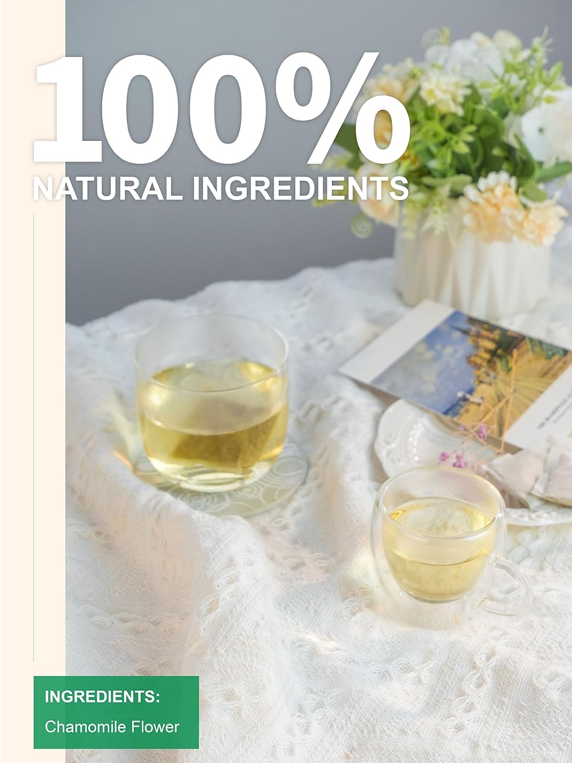 TeeLux Chamomile Tea Bags, Chamomile Flowers, Mild &amp; Smooth Taste, 100 ct | Natural Chamomile Flower Tea, Subtle Floral Notes, Caffeine Free, Hot or Iced