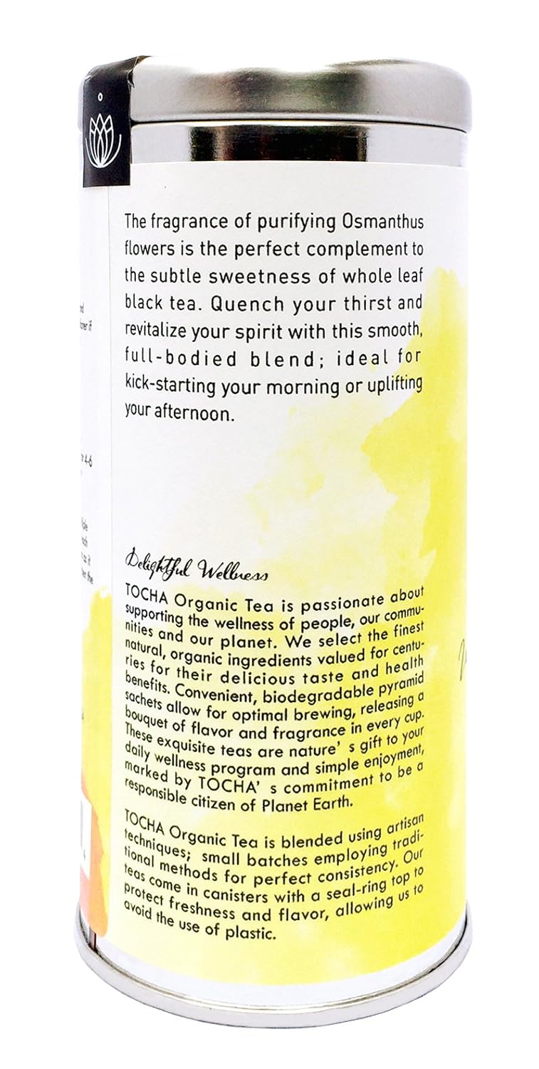 Tocha Organic Morning Pick-Me-Up Black Tea – Bold & Smooth Caffeine Boost | 15 Biodegradable Pyramid Bags | Floral Osmanthus Aroma, Non-GMO & Gluten-Free