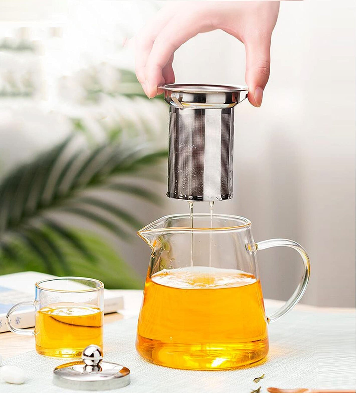 Newraturner Mini Size Glass Teapot Tea Kettle-with Stainless Steel Removable Infuser for Blooming Tea & Loose Leaf Tea