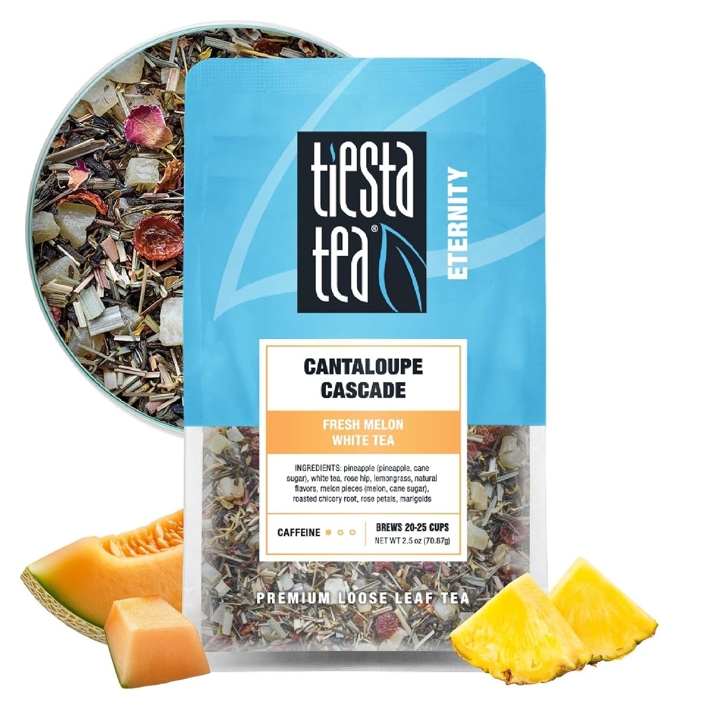 Tiesta Tea - Cantaloupe Cascade Tea, Loose Leaf, Fresh Melon White Tea | Premium Low Caffeine Tea Blend, Make Hot or Iced &amp; Up to 25 Cups, 2.5 oz Resealable Pouch