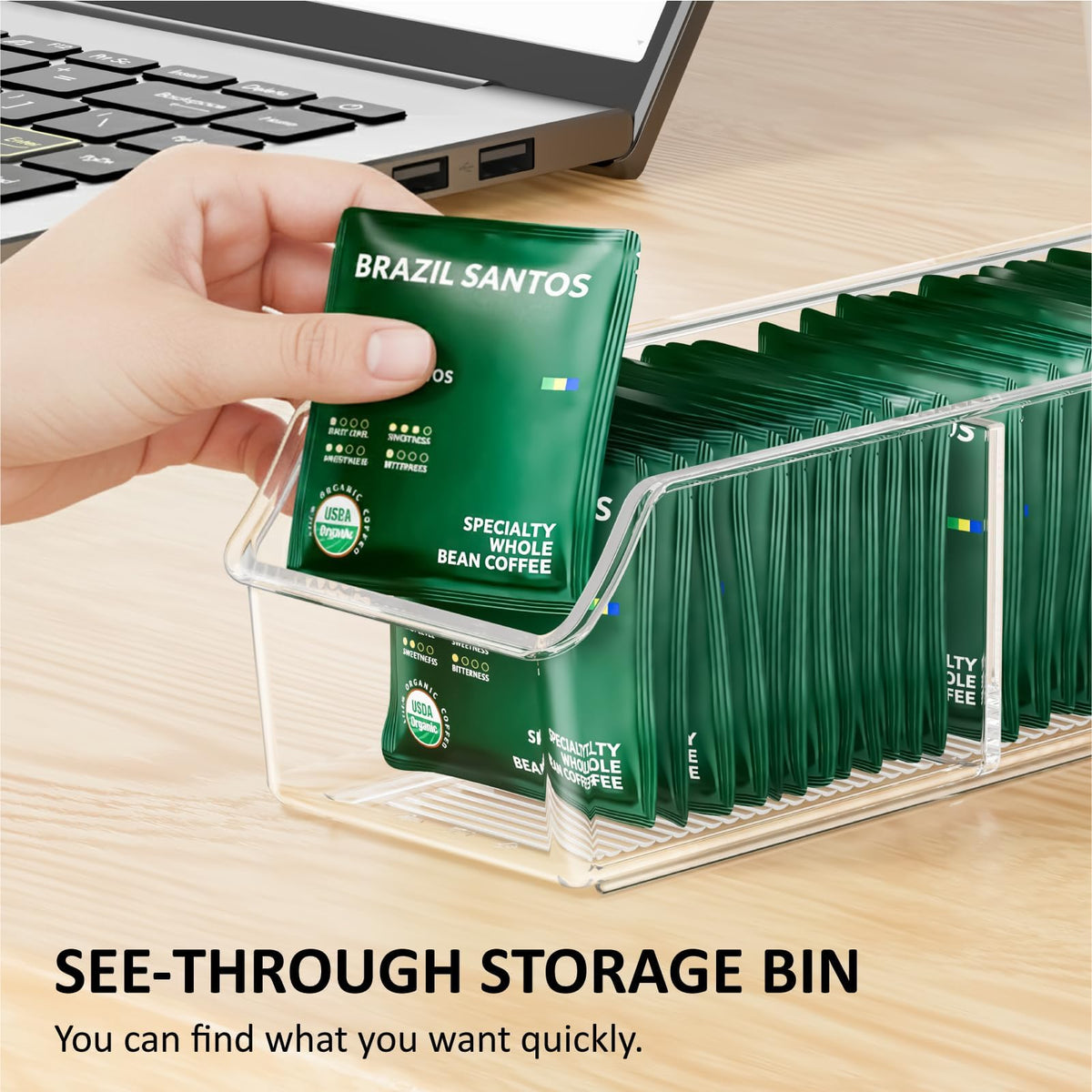 FUCDTEFC Tea Bag Organizer, Tea Bag Holder Box Storage Bin, Clear Tea Packet Plastic Drawer, Sugar Packet, Coffee, Condiment