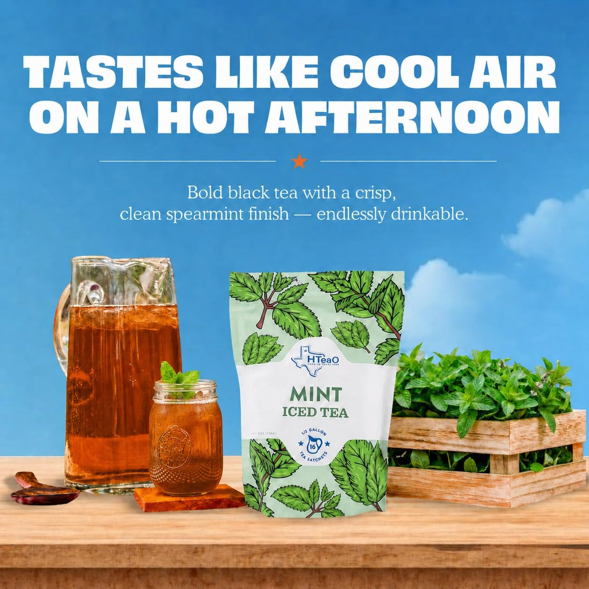 HTeaO Mint Iced Tea Bags - Makes 8 Gallons - Texas Style - Black Tea