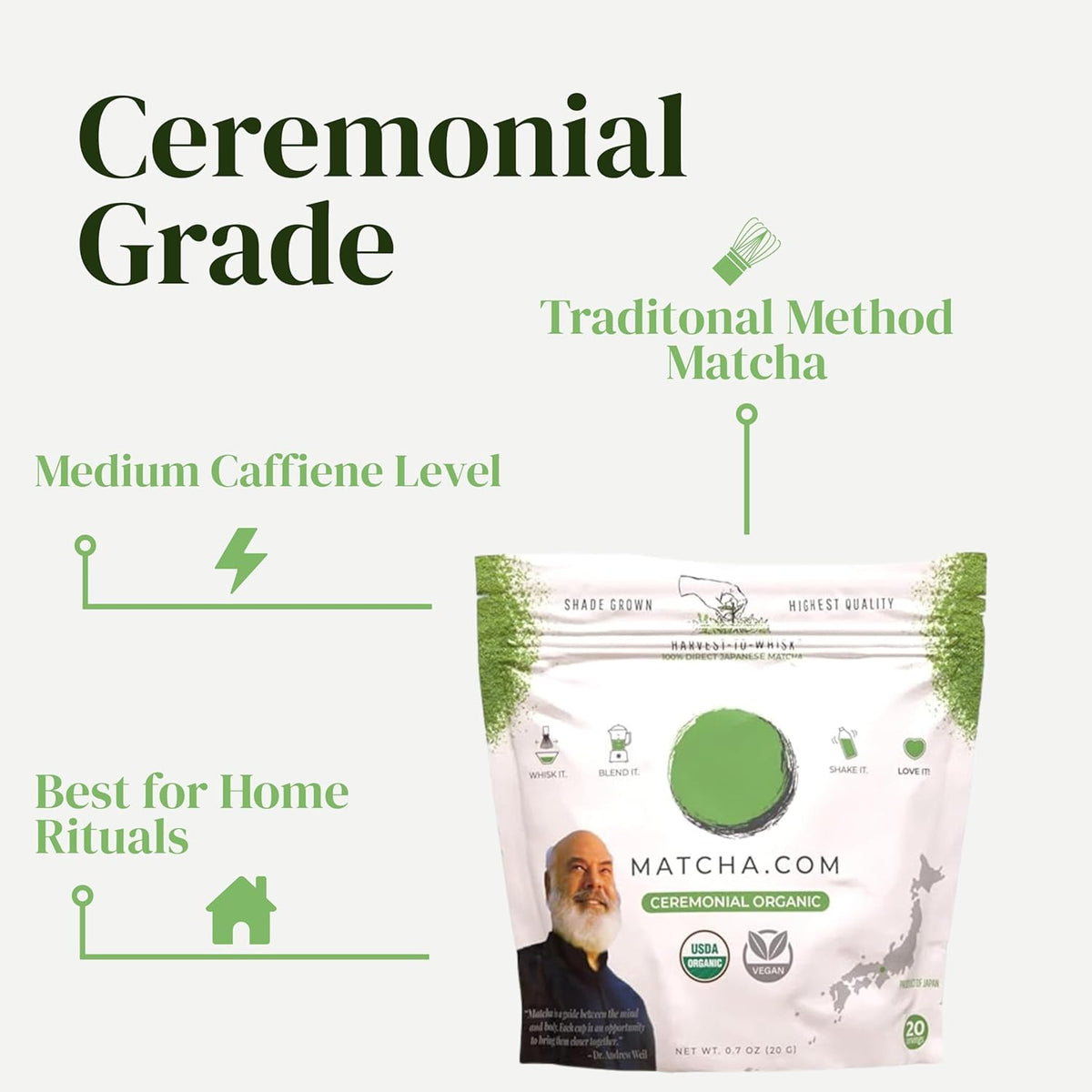 Dr. Weil Matcha Kari - 20 Gram Pouch Matcha Green Tea Powder - Japanese Ceremonial Grade