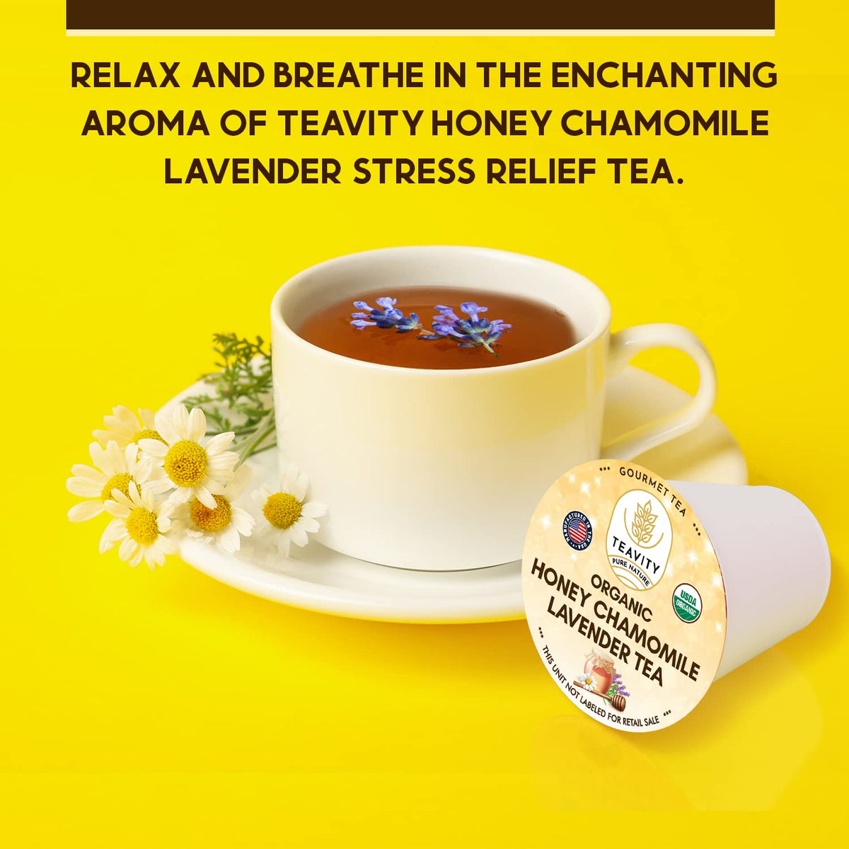 Organic Chamomile and Lavender Tea Pods for Keurig - Decaffeinated Tea for Keurig K Cups - Honey Chamomile Lavender by Teavity (24 Tea Pods)