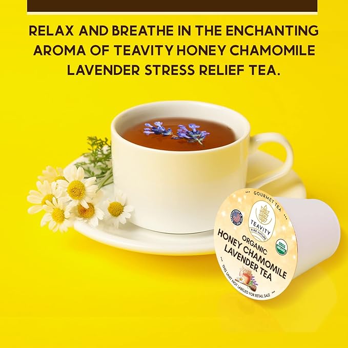 Organic Chamomile and Lavender Tea Pods for Keurig - Decaffeinated Tea for Keurig K Cups - Honey Chamomile Lavender by Teavity (24 Tea Pods)