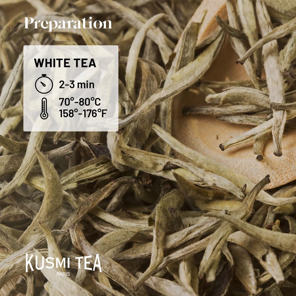 Kusmi Tea - White Anastasia - Organic Blend of White Tea with Bergamot - Smooth, Flavourful Tea - Enjoy Hot or Iced - Loose Leaf Tea - Tin Box of 3.1 oz - Quantity for about 50 cups