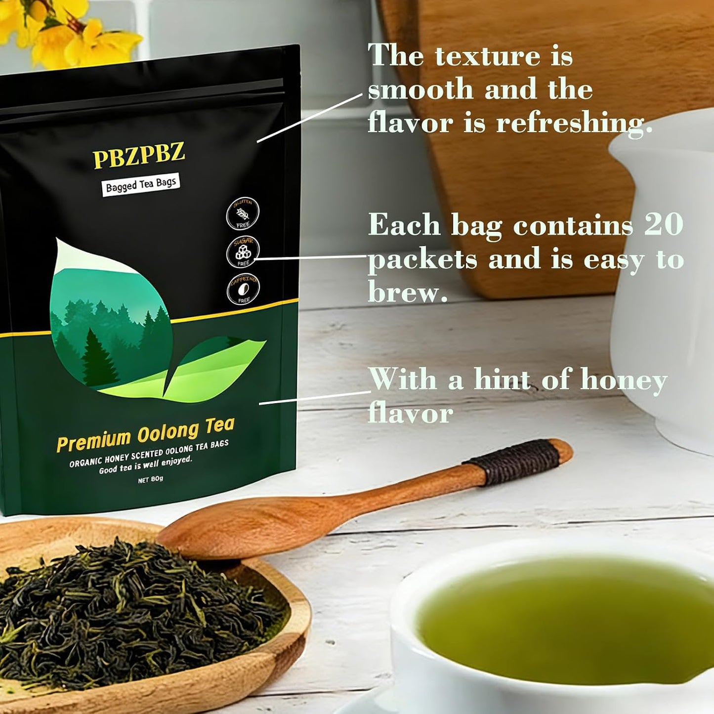 Oolong Whole Leaf Tea Bags, Organic Non-GMO, High-Altitude, 20 Count (1) | Smooth Floral Honey Taste for Daily Relaxation &amp; Wellness Ritual, Moderate Caffeine
