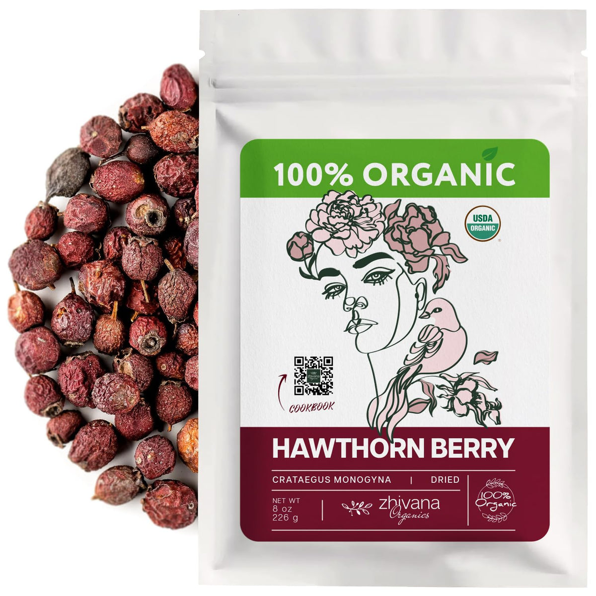 Organic Hawthorn Berries 8oz. - Hawthorne Tea Loose Leaf for Heart Health