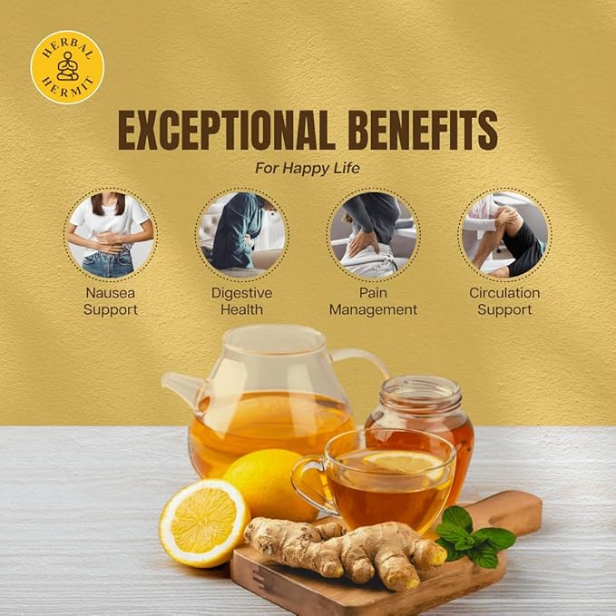 Lemon Ginger Tea Bags (50 Nos) with Natural Ginger Root & Lemon| Instant Herbal Tea in Caffeine Free Easy to Use Tea Bags