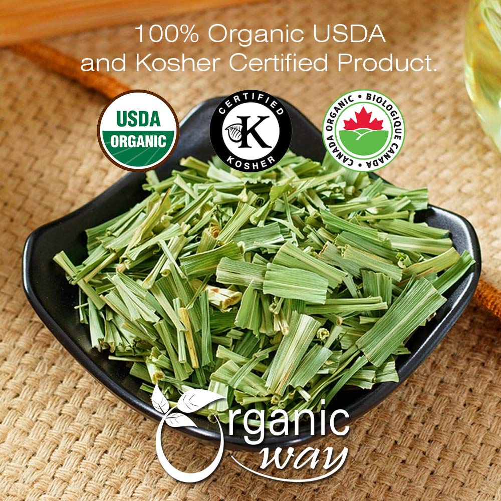 Organic Way Dried Lemongrass Fine Cut &amp; Sifted | Herbal Tea (Cymbopogon citratus) - Organic &amp; Kosher Certified | Raw, Vegan, Non GMO &amp; Gluten Free | USDA Certified | Origin - India (1/2LBS / 8Oz)