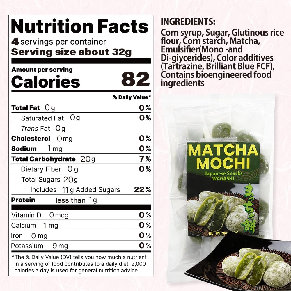 Matcha Mochi Candy, Soft Chewy Japanese Green Tea Snack, Japan, 9 oz | Authentic matcha wagashi inspired by Japanese rice cakes. Individually wrapped for a convenient sweet treat