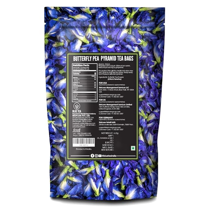 BLUE TEA - Butterfly Pea Flower Tea - 10 Count (Pack of 2) - Pyramid Plant Based Tea Bag | Black Deals Friday 2025 | ANTIOXIDANT RICH | Caffeine Free - Detox Tea - Flower Based - Herbal Tea - Non Bitter | Zipper Pack