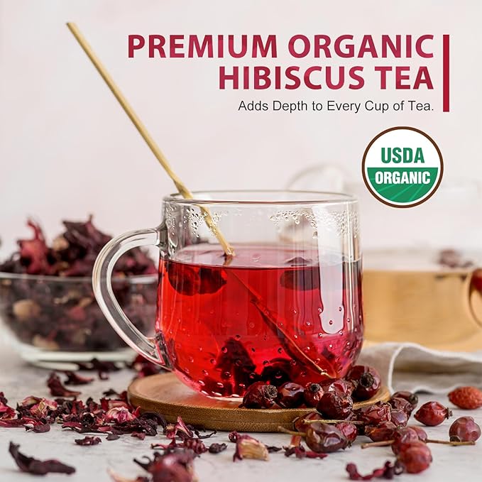Soeos Organic Hibiscus Flower Herbal Tea, 1lb (16oz), Whole Dried Petals, Bold Tart Flavor, Caffeine-Free & Naturally Refreshing, Perfect for Iced Tea, Hot Infusions, and Floral Blends