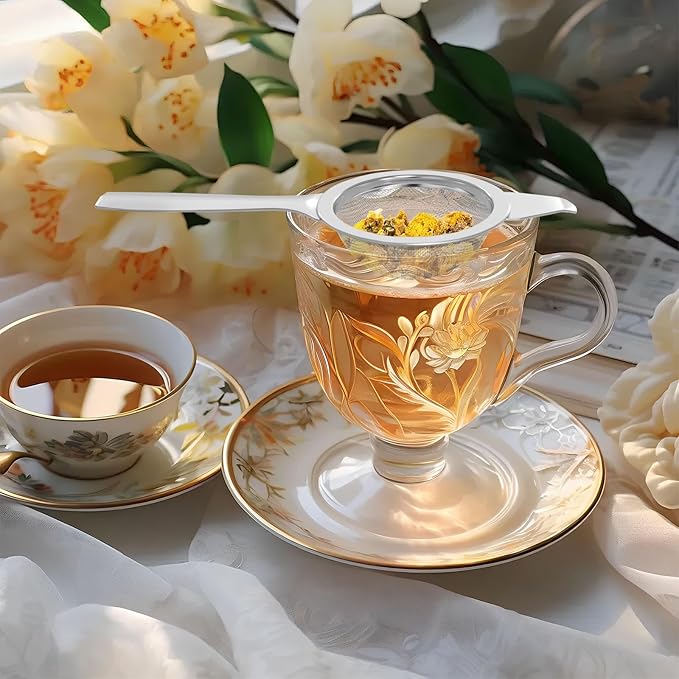 2 pcs 2.2in mini matcha sifter, stainless steel 30 Fine Mesh strainer with Drip Bowl, sieve matcha, loose tea, cocktail, juice, coffee