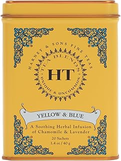 Harney & Sons Master Yellow & Blue Tea Tin - Herbal Blend of Chamomile, Lavender, and Cornflowers - 1.4 Oz, 20 Count