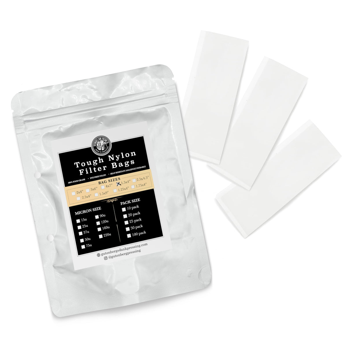 Gutenberg's Dank Pressing Co. tough 2x4 inch micron filter bags 10-100 Pack (10-Pack, 90)