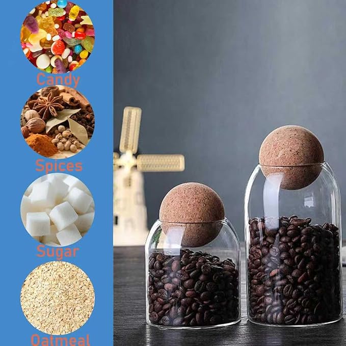 3 Pcs Glass Storage Jars with Ball Cork Lids – Clear Glass Canisters with Wooden Clips, Labels & Marker