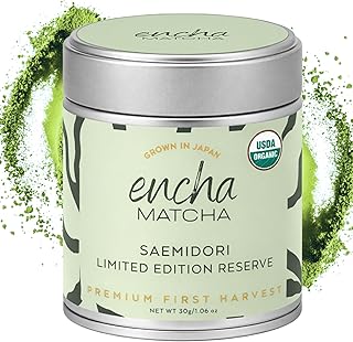 Encha Matcha Tea Saemidori Limited Edition Reserve - Ceremonial Grade Matcha Powder - Single Origin - Premium First Harvest Organic, Japanese - 1.06oz/30g Tin