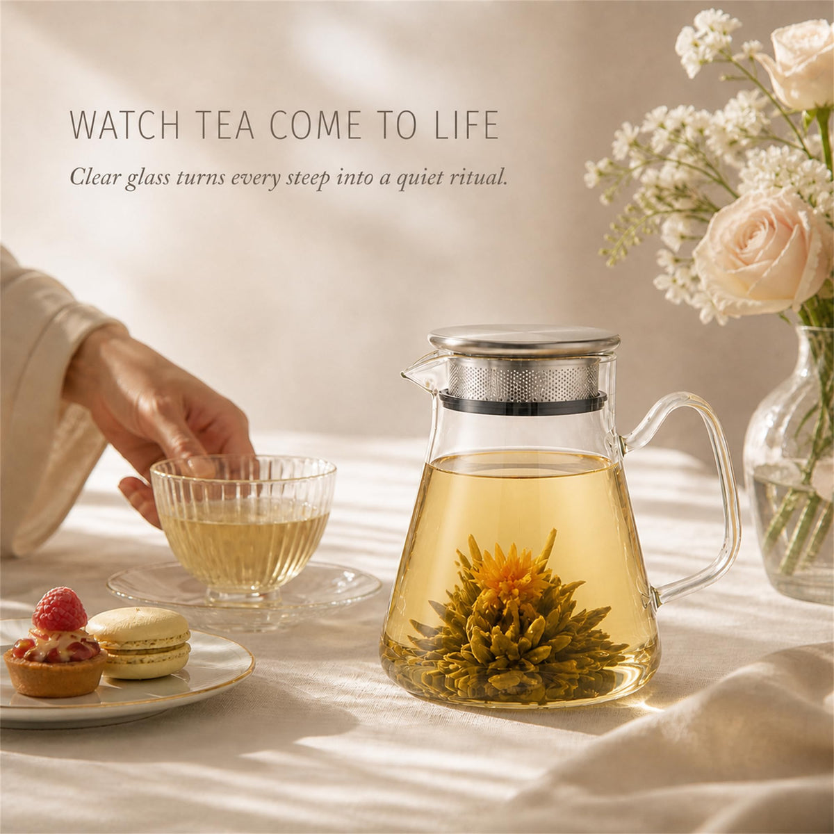 Baalaka Glass Teapot with Infuser, Stovetop Glass Tea Kettle, 33oz/1000ml