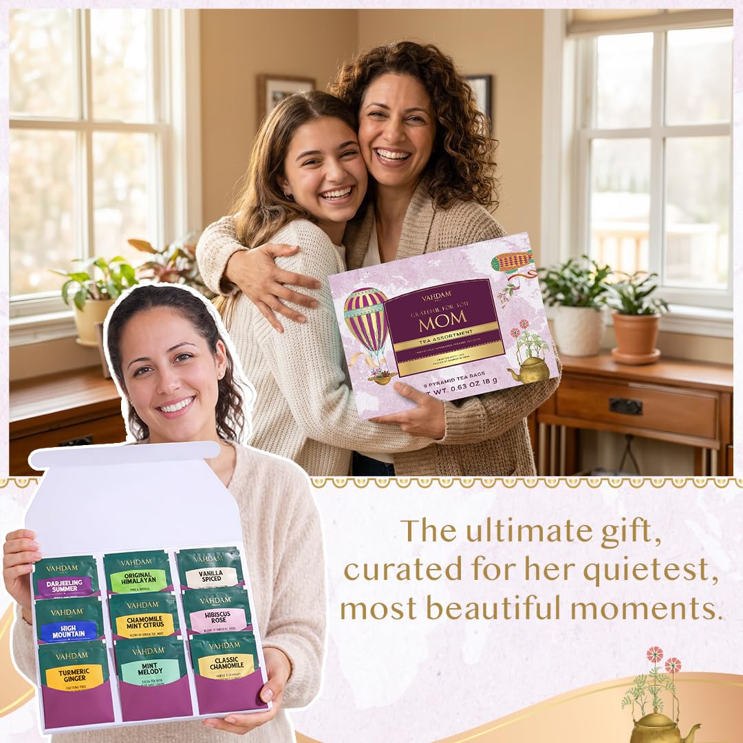 Limited Edition - Mothers Day Gifts for Mom from Son, Daughter | Assorted Tea Gift Set - 9 Tea Variety Pack | Long Leaf Pyramid Tea Bags | Mothers Day Gifts for Mom/Grandmother | VAHDAM