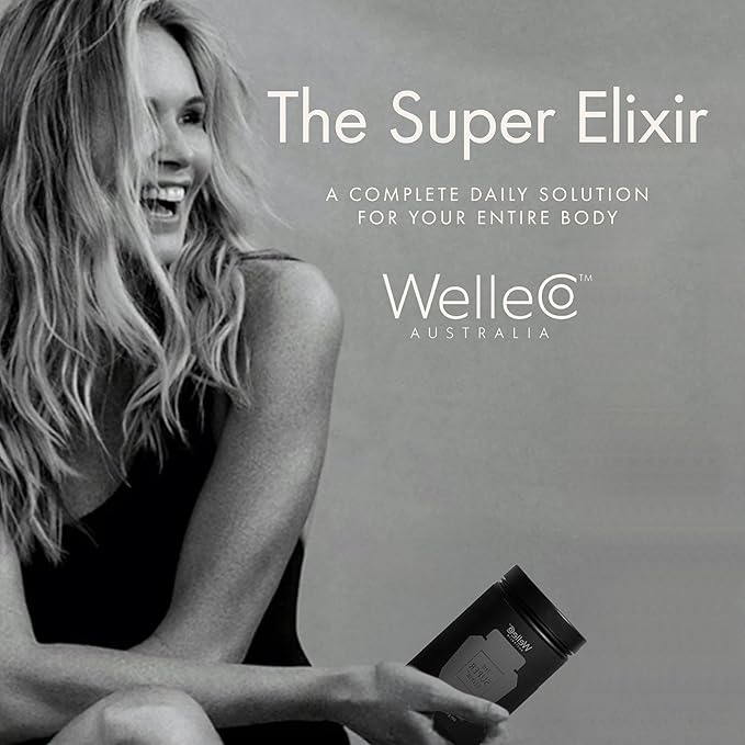 WelleCo The Super Elixir Daily Greens Powder, Probiotic Drink Mix with Whole Foods, Gluten Free, Vegan Gut Health Powder, Energy, Immunity, Healthy Skin, Hair & Nails (300g, Lemon Ginger)