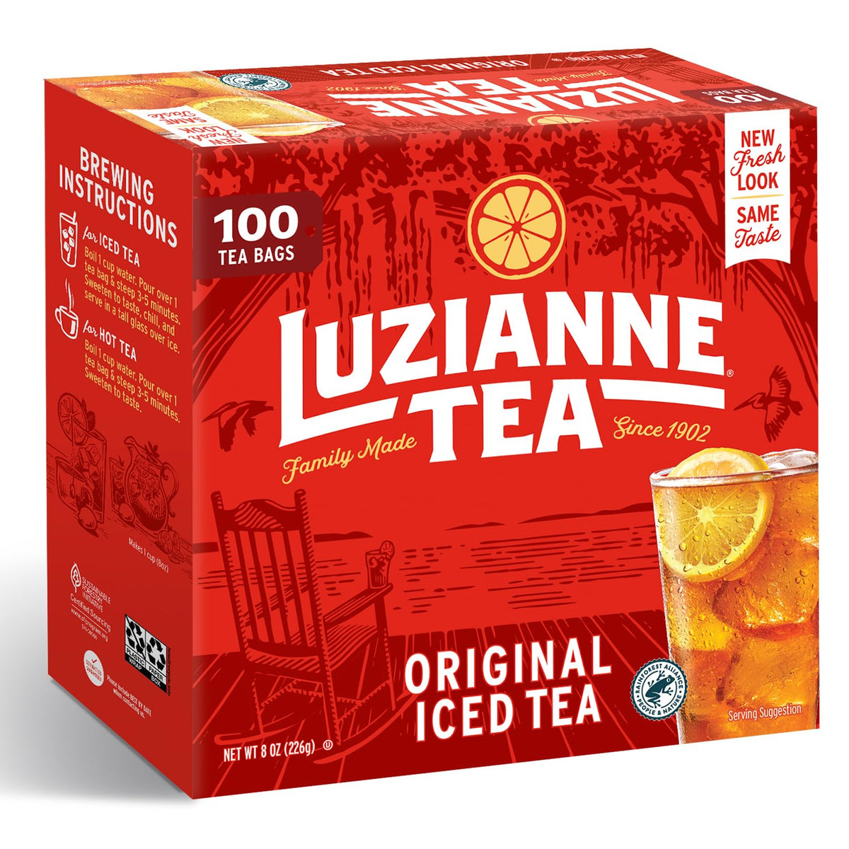 Luzianne Iced Tea Bags, Unsweetened, 400 Tea Bags (4 Boxes of 100 Count Pack), Specially Blended for Iced Tea, Clear &
