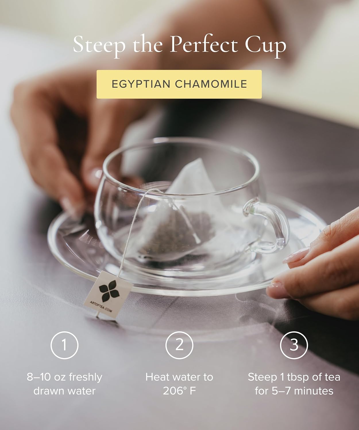 Art of Tea Organic Egyptian Chamomile Tea Bags 50 Count, Premium Whole Leaf Herbal Tea, Naturally Caffeine Free Tea, Pyramid Sachets, Organic Chamomile Tea for Bedtime