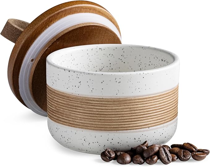 Small Ceramic Jar with Lid, Coffee Container Canister Kitchen Food Storage Jars for Spice Sugar Tea Bag, Stackable Decorative Jars for Countertop