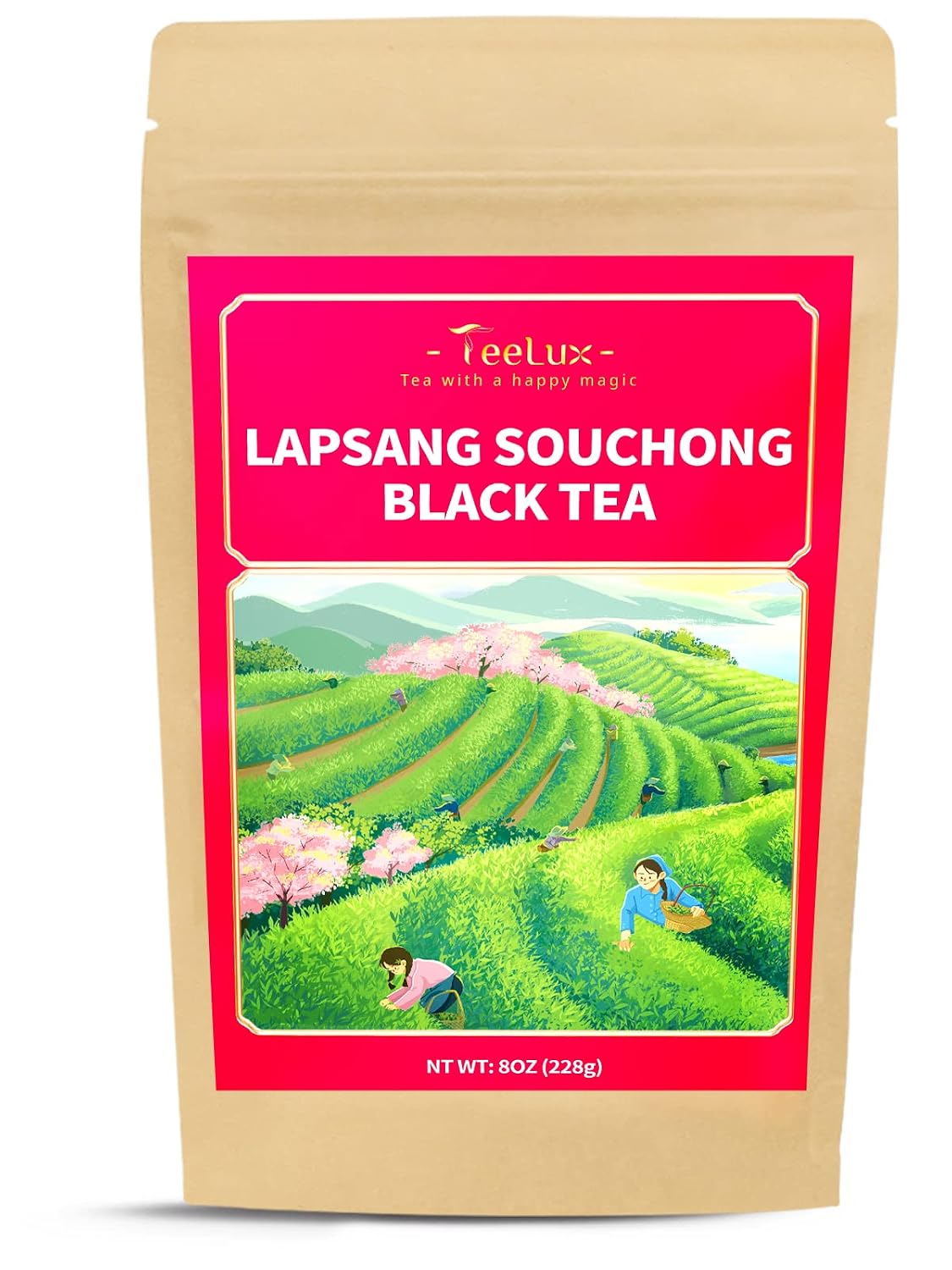 TeeLux Lapsang Souchong Tea, Smoked Black Tea Loose Leaf, Caffeinated, 8oz | Rich Smoky Aroma, Bold &amp; Smooth Taste, Traditional Chinese Smoked Tea, Hot or Iced, Foil-Lined Resealable Pouch
