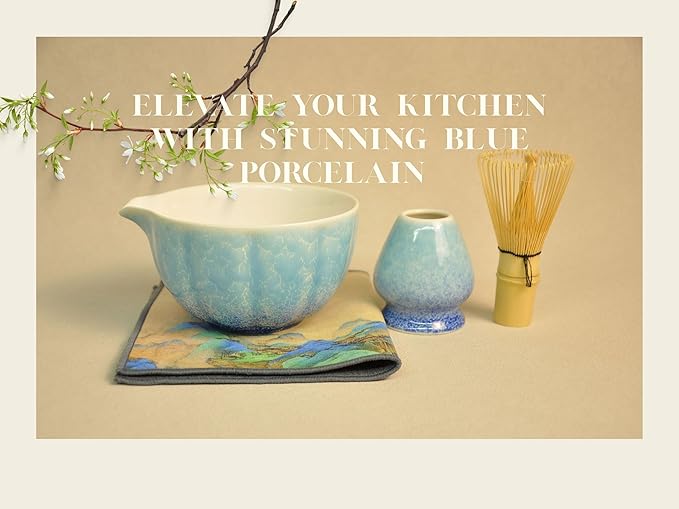 Matcha Whisk set, 8pcs Matcha Making Kit Includes Ceramic Bowl, Bamboo Whisk (Chasen), Whisk Holder, Sifter, Bamboo Scoop, Scoop Rest, Tea Towel