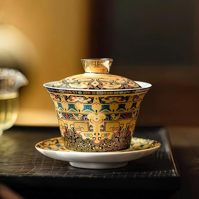 Traditional Chinese Tea Bowl Cover, Ceramic Kung Fu Tea Set, Tangka Bowl