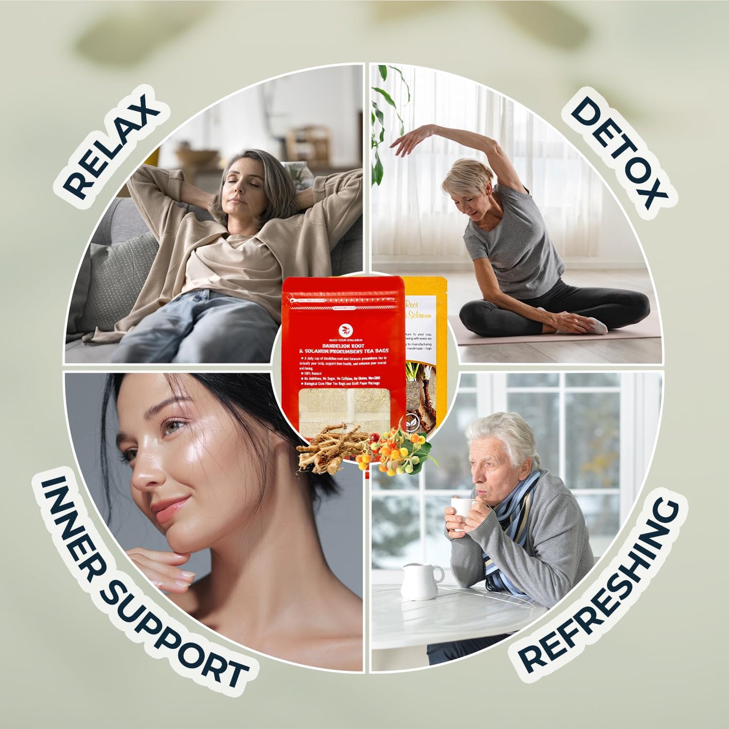Dandelion Root Tea with Solanum Trilobatum 55 Tea Bags - 5.15 oz | Bamboo Tong, Re-Steep Pure Herbal Tea Detox Blend for Strength Balance, Energy Support