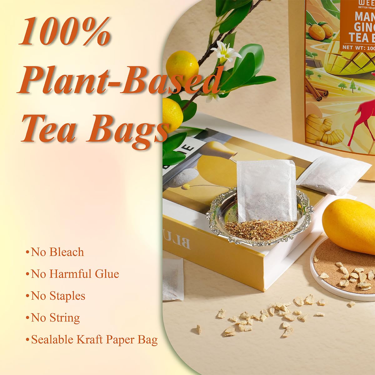 WT WEETEE Mango Ginger Tea Bags 100ct, Caffeine-free Tropical &amp; Spicy Blend