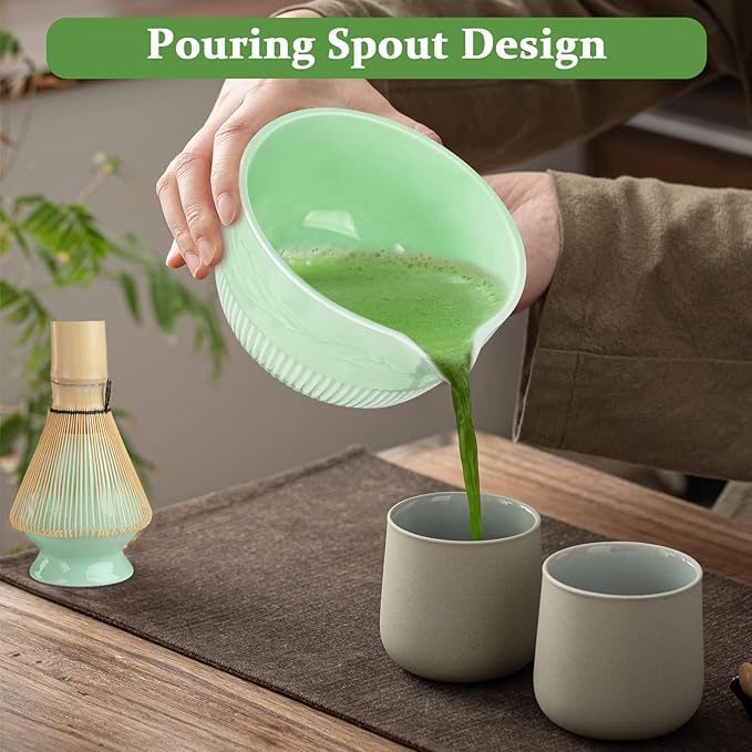 Philorn Matcha Whisk Set, 9Pcs Ceramic Macha Kit, Matcha Set Whisk and Bowl with Spout, Whisks, Holder, Bamboo Scoop, Scoop Rest