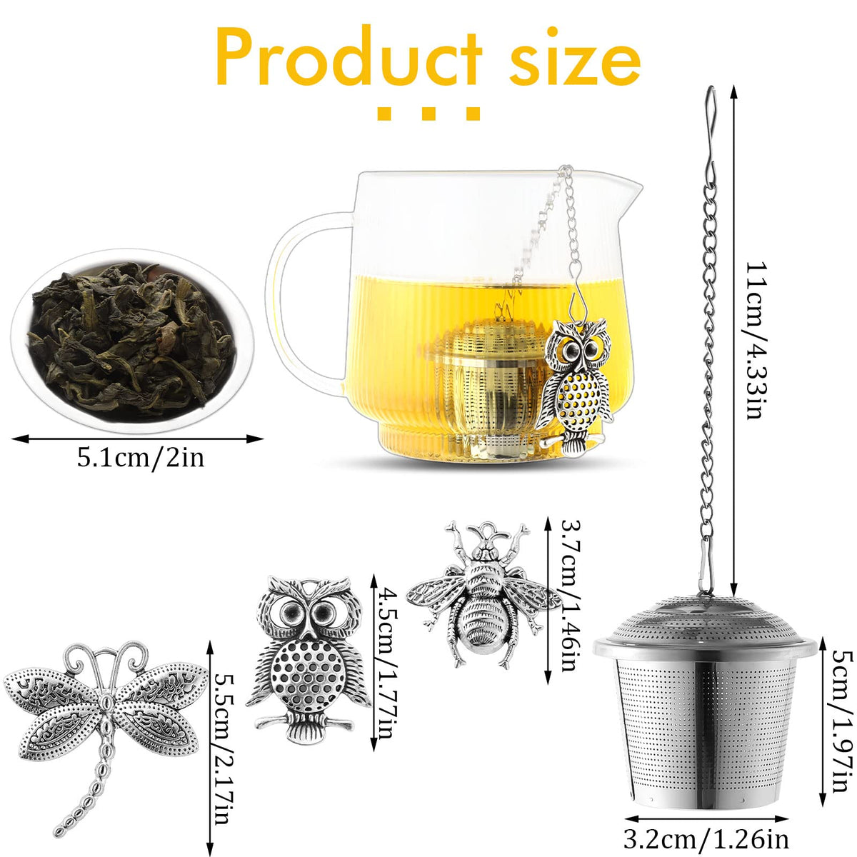 Prudiut 3Set Tea Infusers Tea Strainers for Loose Tea with Drip Trays and Pendant