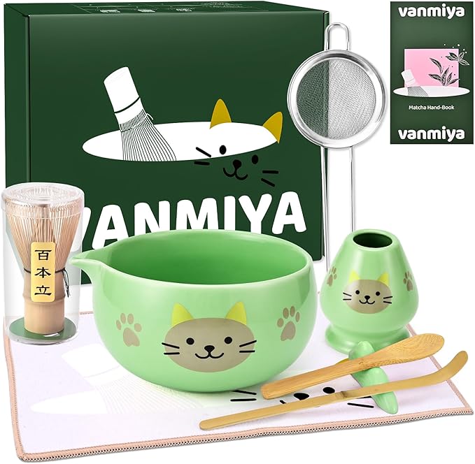 Matcha Whisk Set, 8Pcs Matcha Set for Ceremony, Matcha Whisk and Ceramic Bowl with Matcha Scoop & Sifter and All Accessories for Breakfast