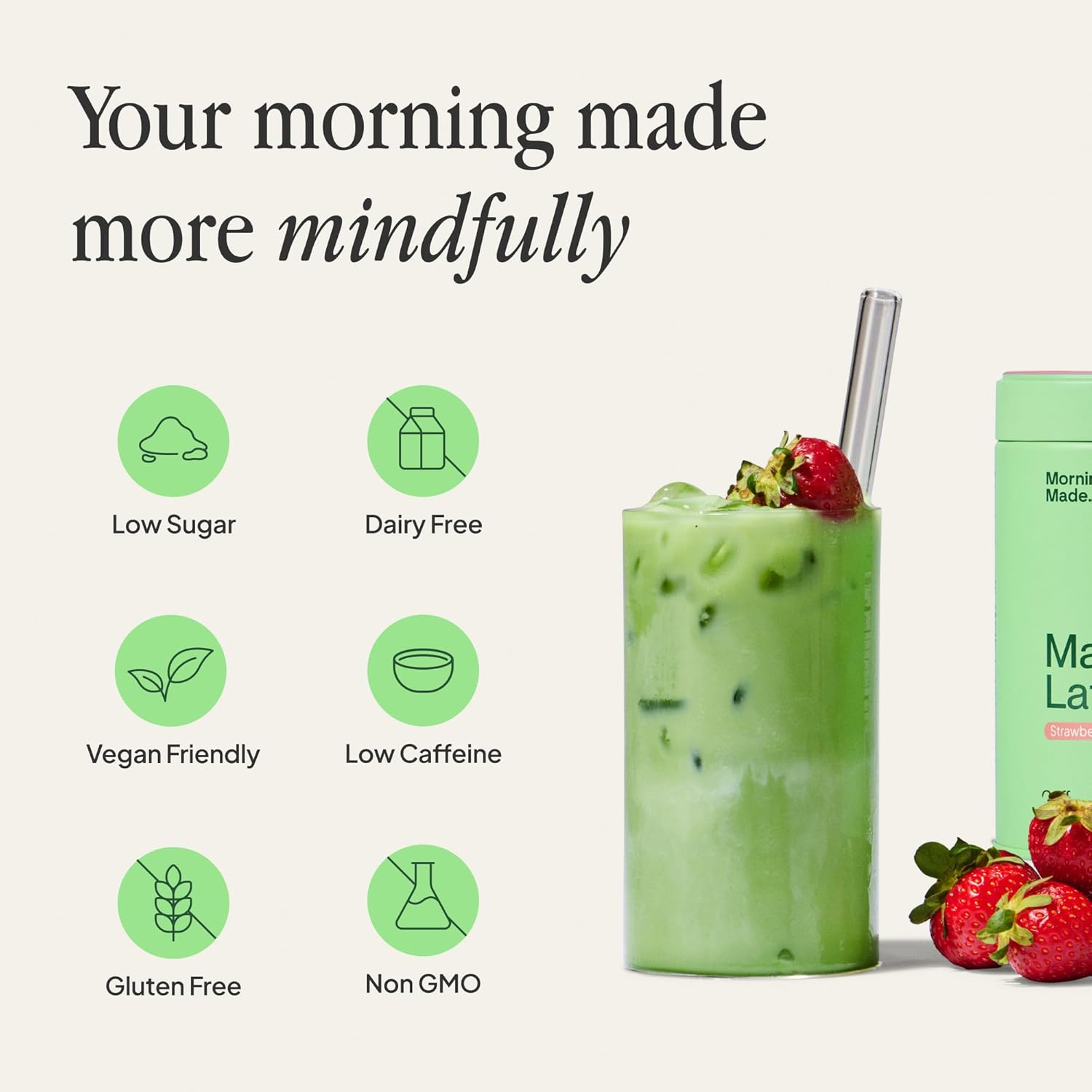 Morning Made 10.6 oz Strawberry Ceremonial Grade Matcha Powder - 60 Servings, Sweetened, USDA Organic - Premium Japanese Green Tea in Resealable Tin - Rich in Antioxidants and Energy Boosting