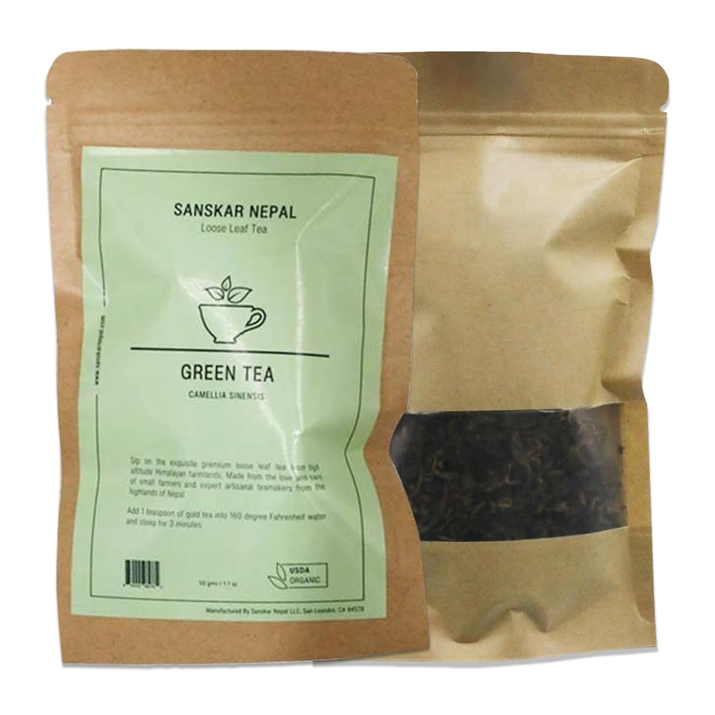 Sanskar Nepal - Green Tea, Superior Single-Origin Green Tea Leaves from Nepal, High-Altitude-Grown Loose Leaf Tea, 50 g/1.7 oz Bag Yields 25 Cups